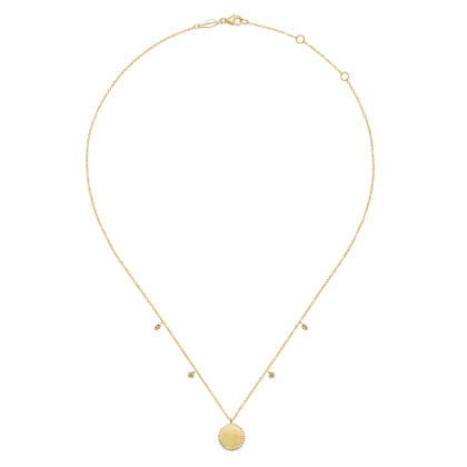 14K Yellow Gold Round Pendant Necklace with Diamond Halo