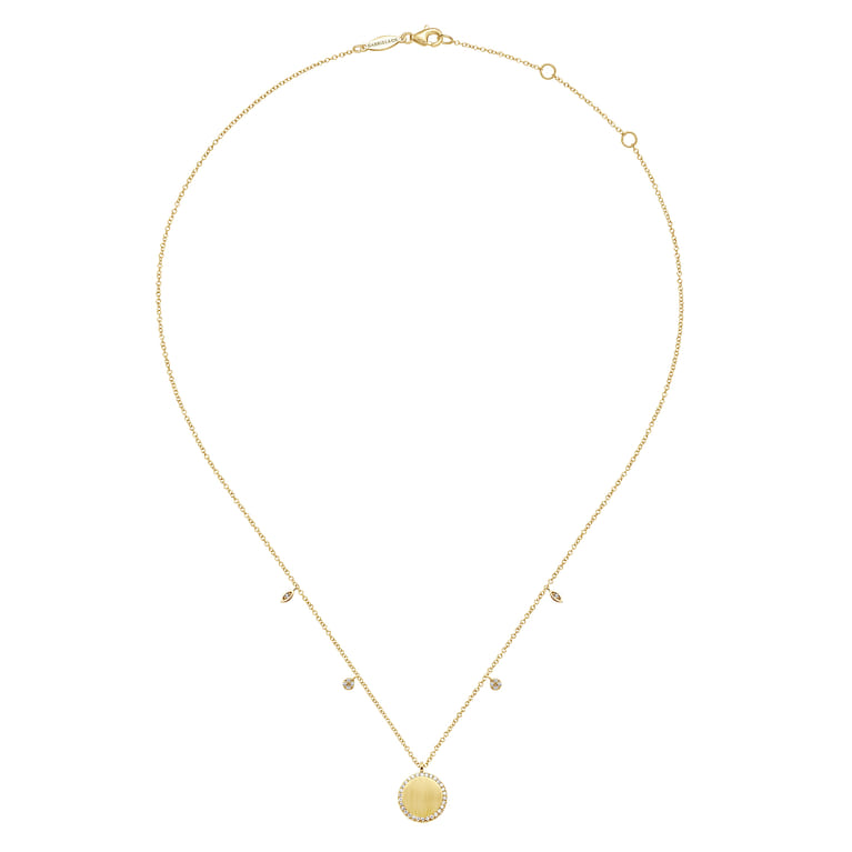 14K Yellow Gold Round Pendant Necklace with Diamond Halo - 0.12 ct - Shot 3