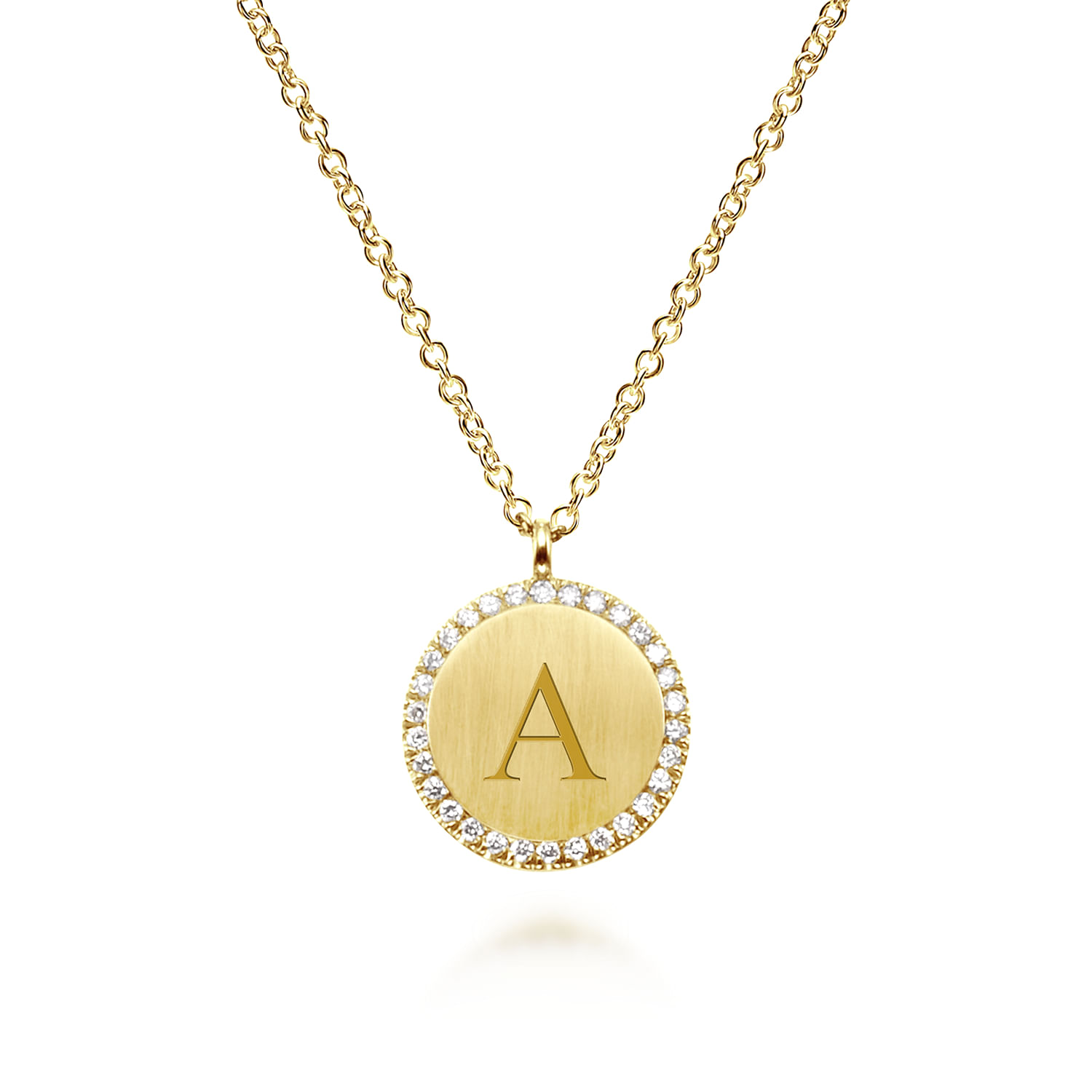 14K Yellow Gold Round Pendant Necklace with Diamond Halo