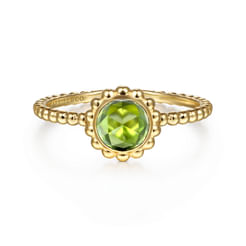 14K Yellow Gold Round Peridot Bujukan Beaded Ring