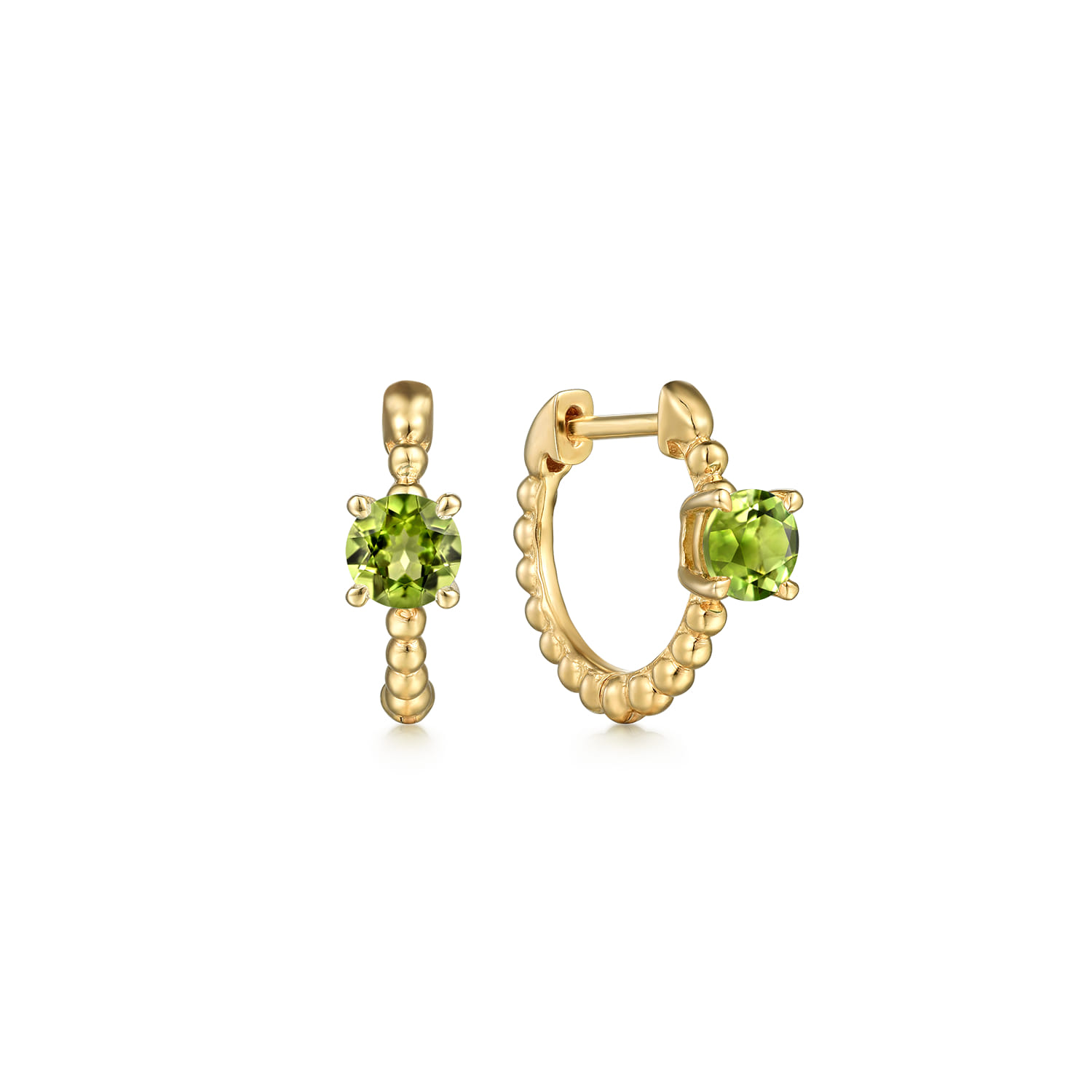14K Yellow Gold Round Peridot Bujukan Huggies - Shot 1