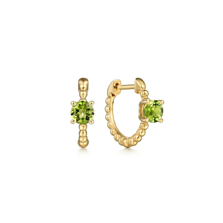 14K Yellow Gold Round Peridot Bujukan Huggies - Shot 1