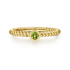 14K Yellow Gold Round Peridot Ring with Twisted Rope Shank