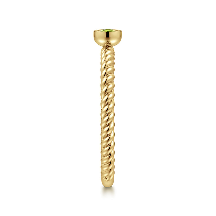 14K Yellow Gold Round Peridot Ring with Twisted Rope Shank