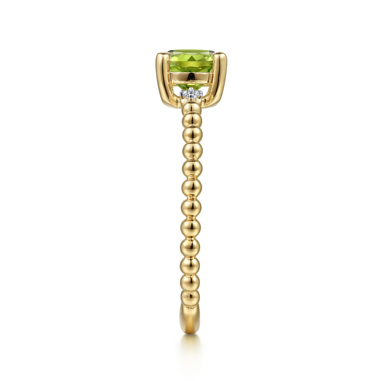 14K Yellow Gold Round Peridot and Diamond Bujukan Ring