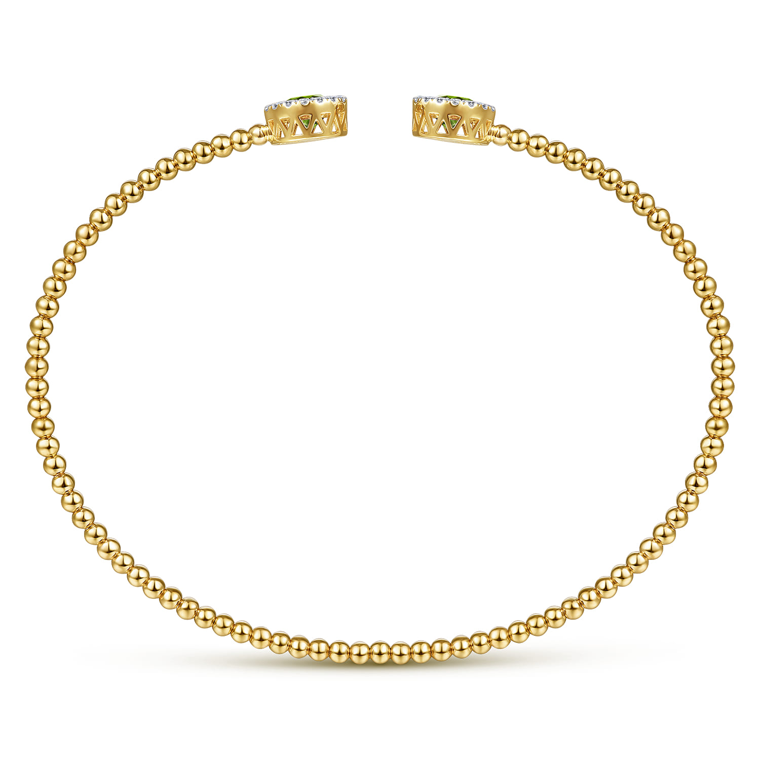14K Yellow Gold Round Peridot and Diamond Halo Bujukan Bangle - 0.16 ct - Shot 3