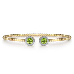 14K Yellow Gold Round Peridot and Diamond Halo Bujukan Bangle