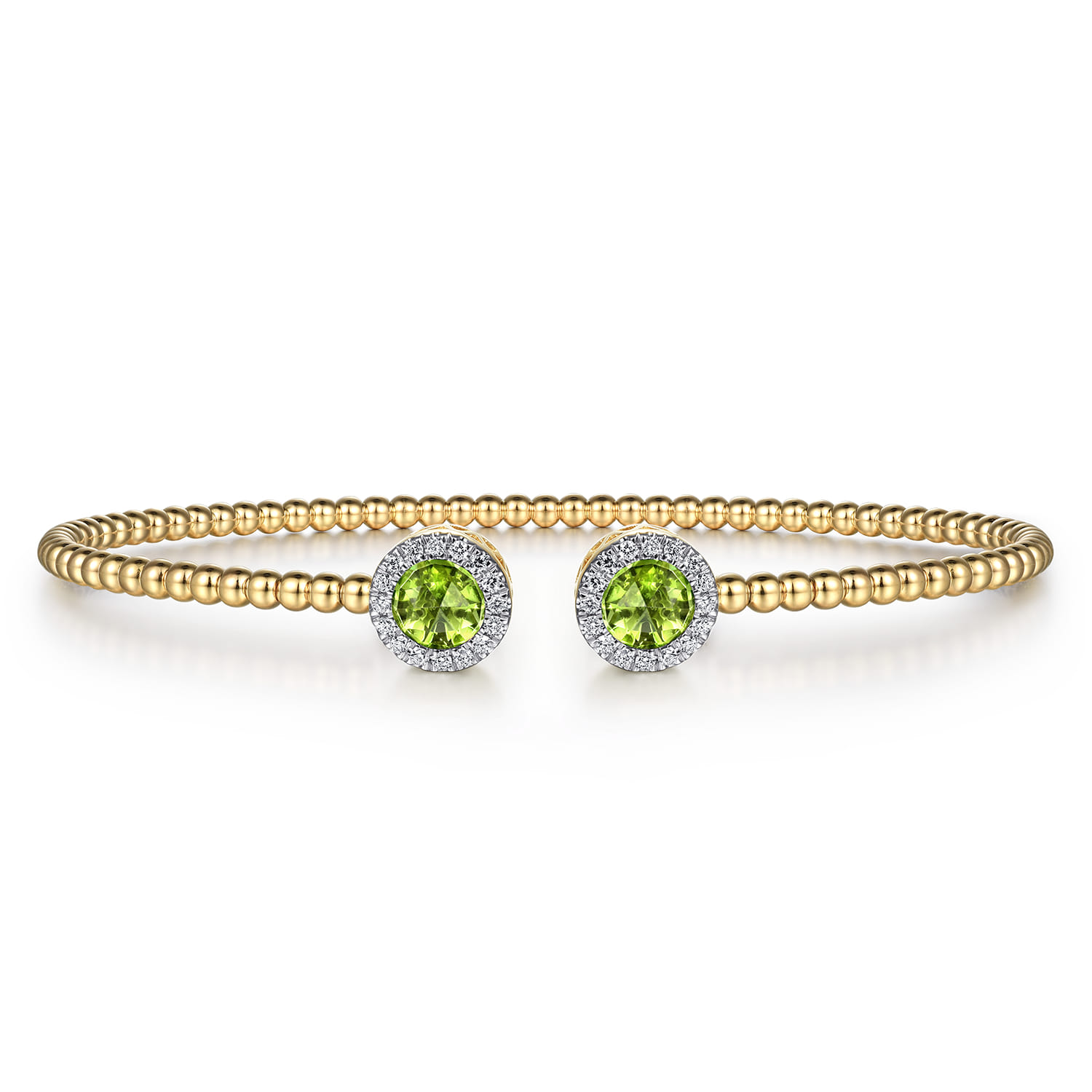 14K Yellow Gold Round Peridot and Diamond Halo Bujukan Bangle - 0.16 ct - Shot 1