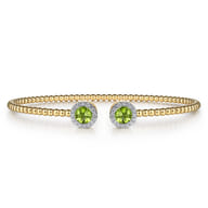 14K Yellow Gold Round Peridot and Diamond Halo Bujukan Bangle