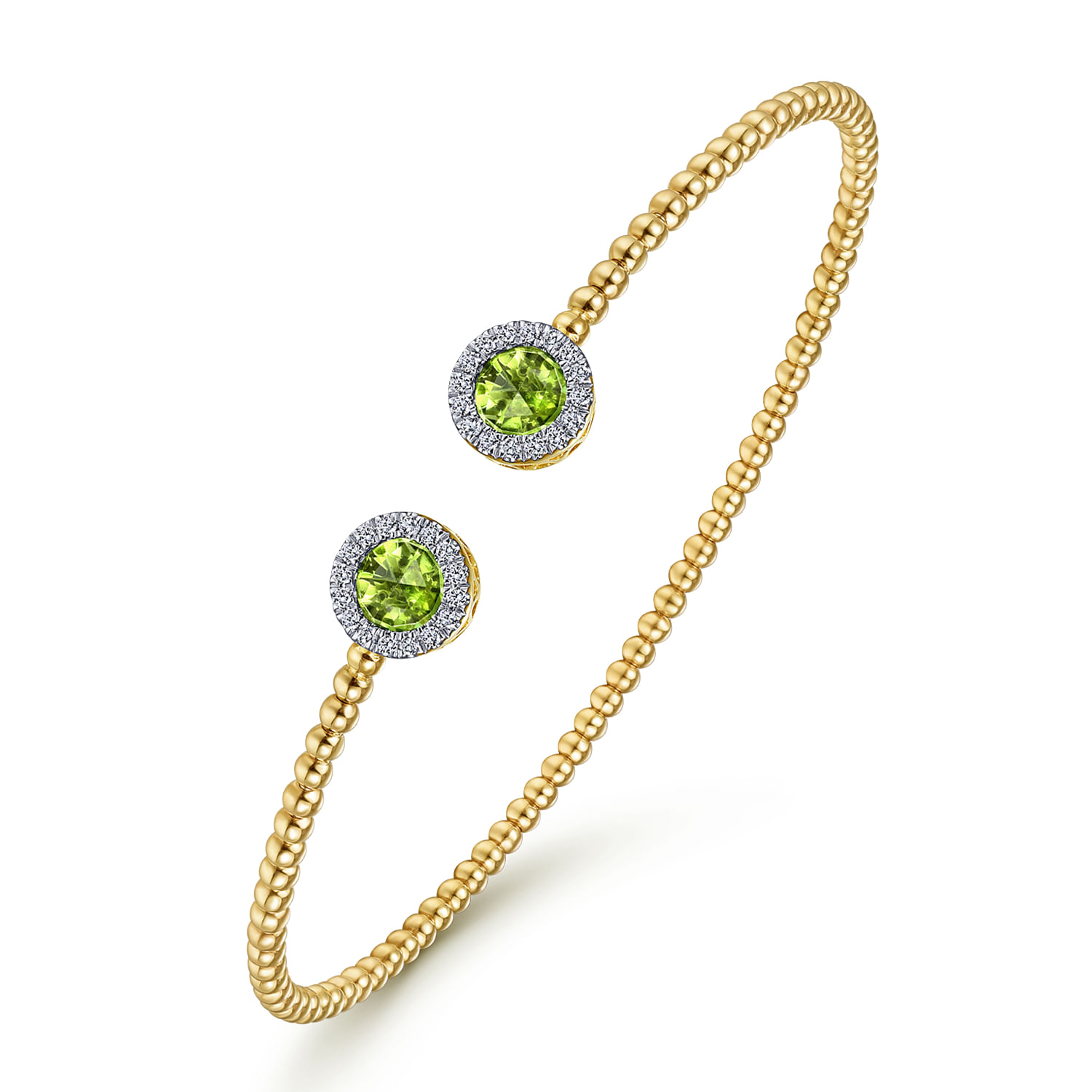 14K Yellow Gold Round Peridot and Diamond Halo Bujukan Bangle