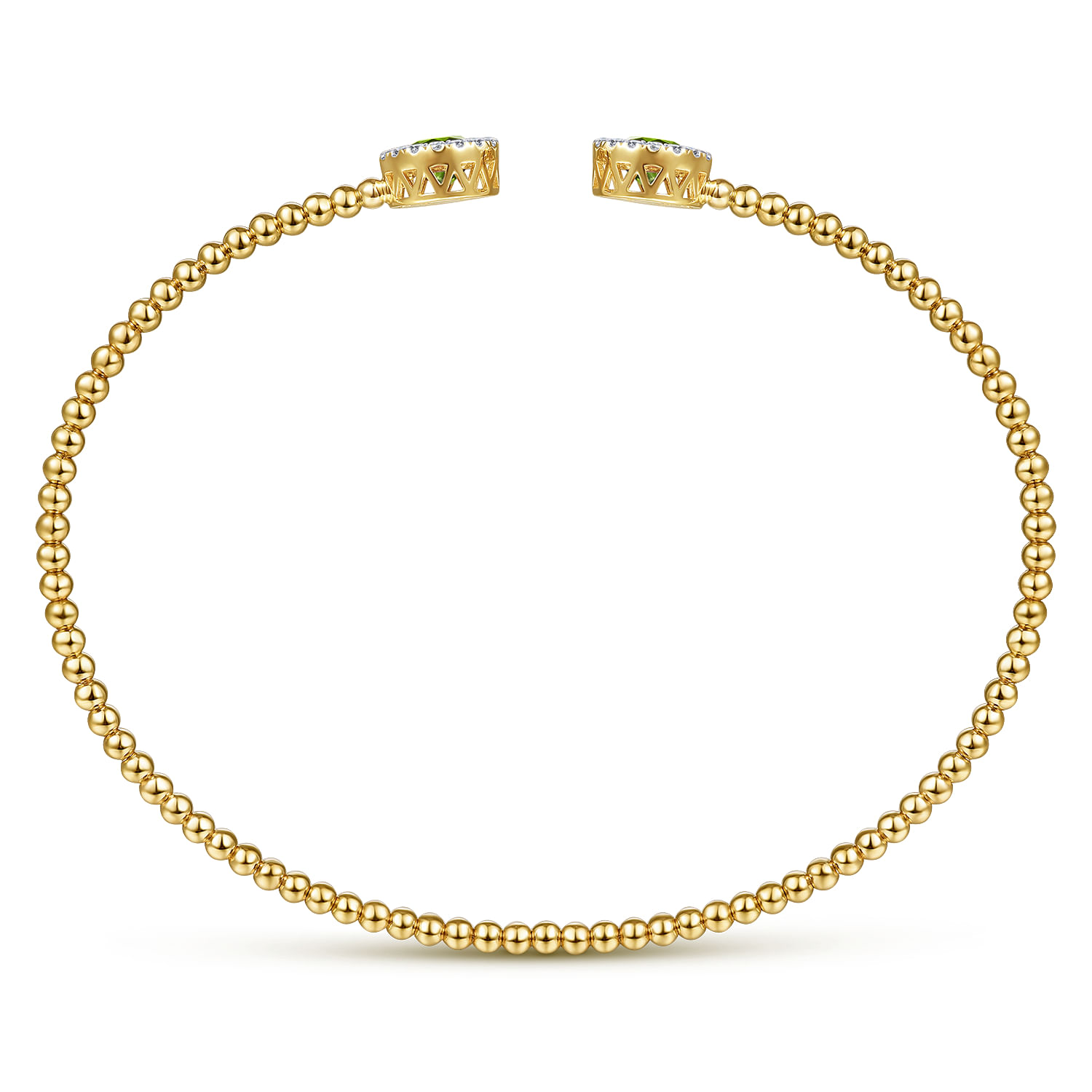 14K Yellow Gold Round Peridot and Diamond Halo Bujukan Bangle