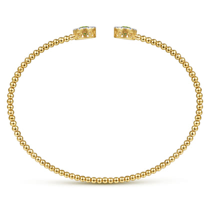 14K Yellow Gold Round Peridot and Diamond Halo Bujukan Bangle