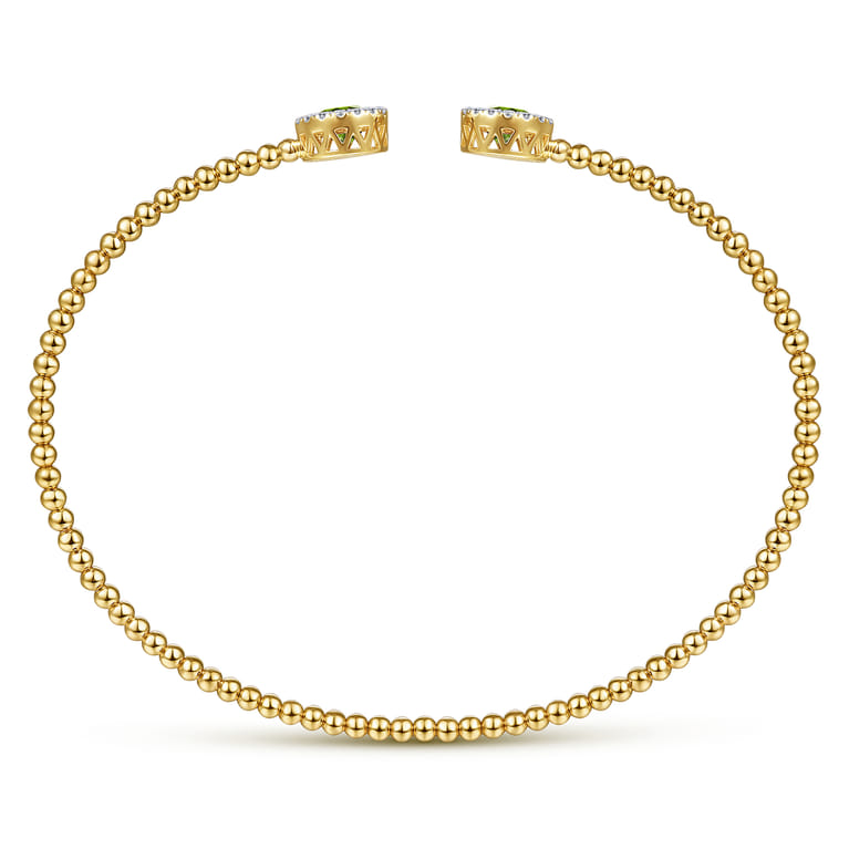 14K Yellow Gold Round Peridot and Diamond Halo Bujukan Bangle - 0.16 ct - Shot 3