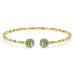 14K Yellow Gold Round Peridot and Diamond Halo Bujukan Bangle