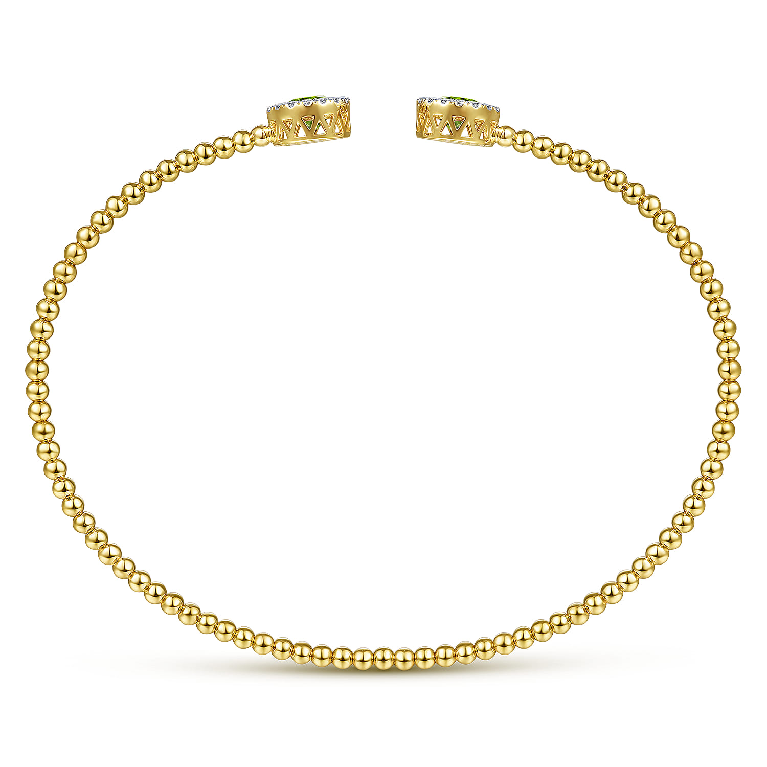 14K Yellow Gold Round Peridot and Diamond Halo Bujukan Bangle - 0.16 ct - Shot 3