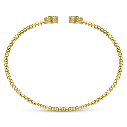 14K Yellow Gold Round Peridot and Diamond Halo Bujukan Bangle