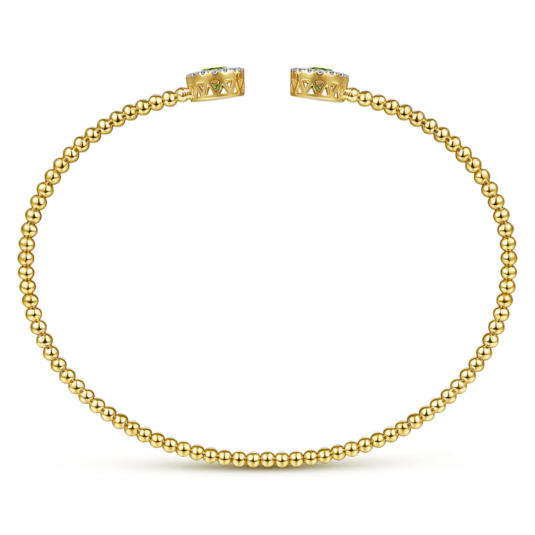 14K Yellow Gold Round Peridot and Diamond Halo Bujukan Bangle - 0.16 ct - Shot 3