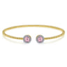 14K Yellow Gold Round Pink Created Cubic Zirconia and Diamond Halo Bujukan Bangle - 0.16 ct