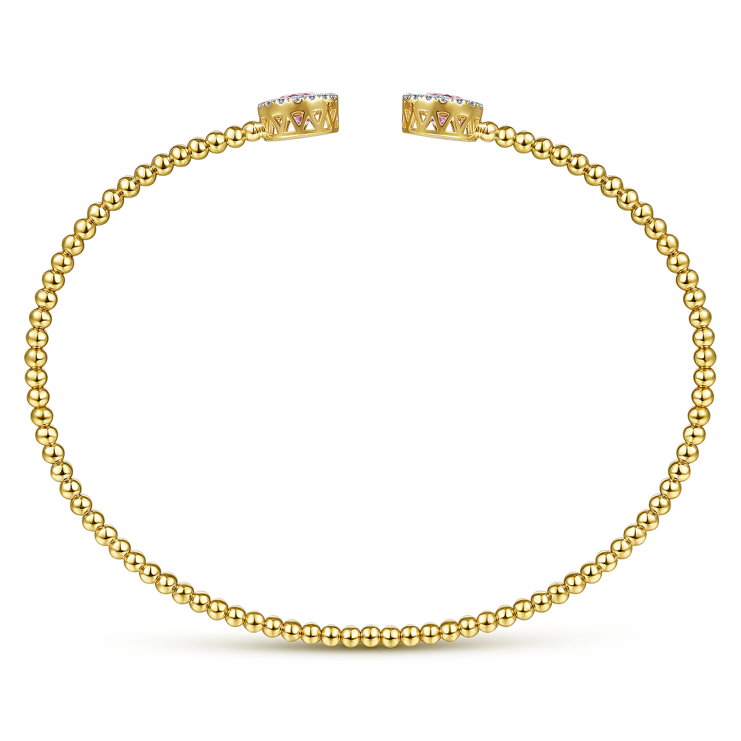 14K Yellow Gold Round Pink Created Cubic Zirconia and Diamond Halo Bujukan Bangle - 0.16 ct - Shot 3