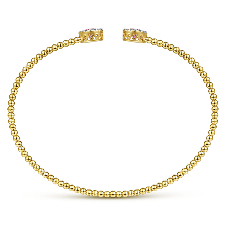 14K Yellow Gold Round Pink Created Cubic Zirconia and Diamond Halo Bujukan Bangle - 0.16 ct - Shot 3