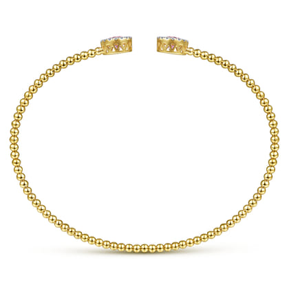 14K Yellow Gold Round Pink Created Zircon and Diamond Halo Bujukan Bangle