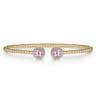 14K Yellow Gold Round Pink Cubic Zirconia and Diamond Halo Bujukan Bangle - 0.16 ct