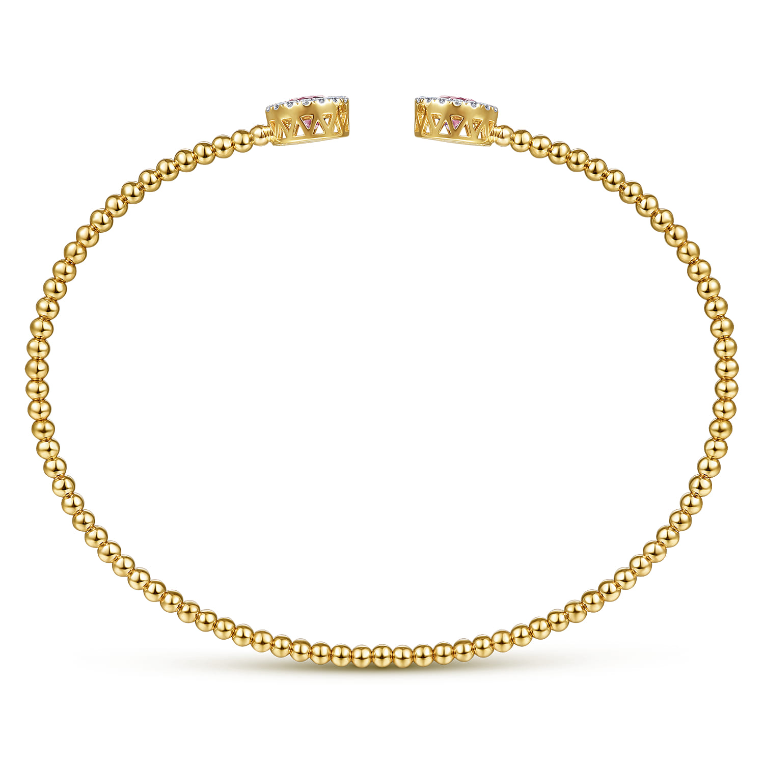 14K Yellow Gold Round Pink Cubic Zirconia and Diamond Halo Bujukan Bangle - 0.16 ct - Shot 3