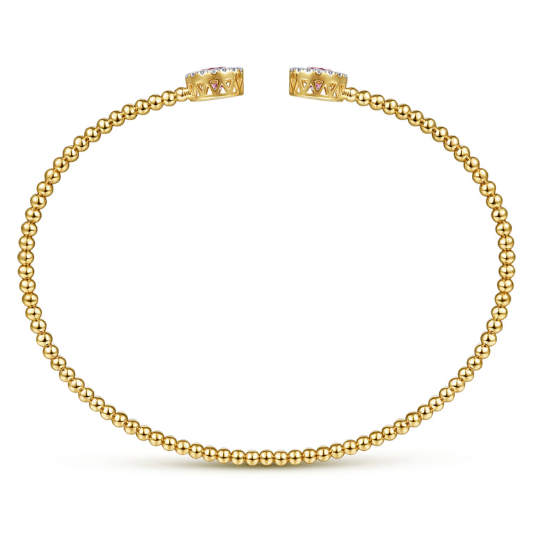 14K Yellow Gold Round Pink Cubic Zirconia and Diamond Halo Bujukan Bangle - 0.16 ct - Shot 3