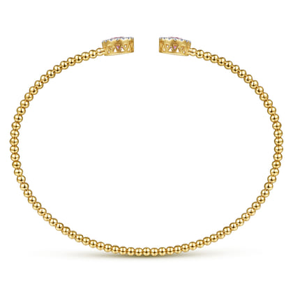 14K Yellow Gold Round Pink Zircon and Diamond Halo Bujukan Bangle