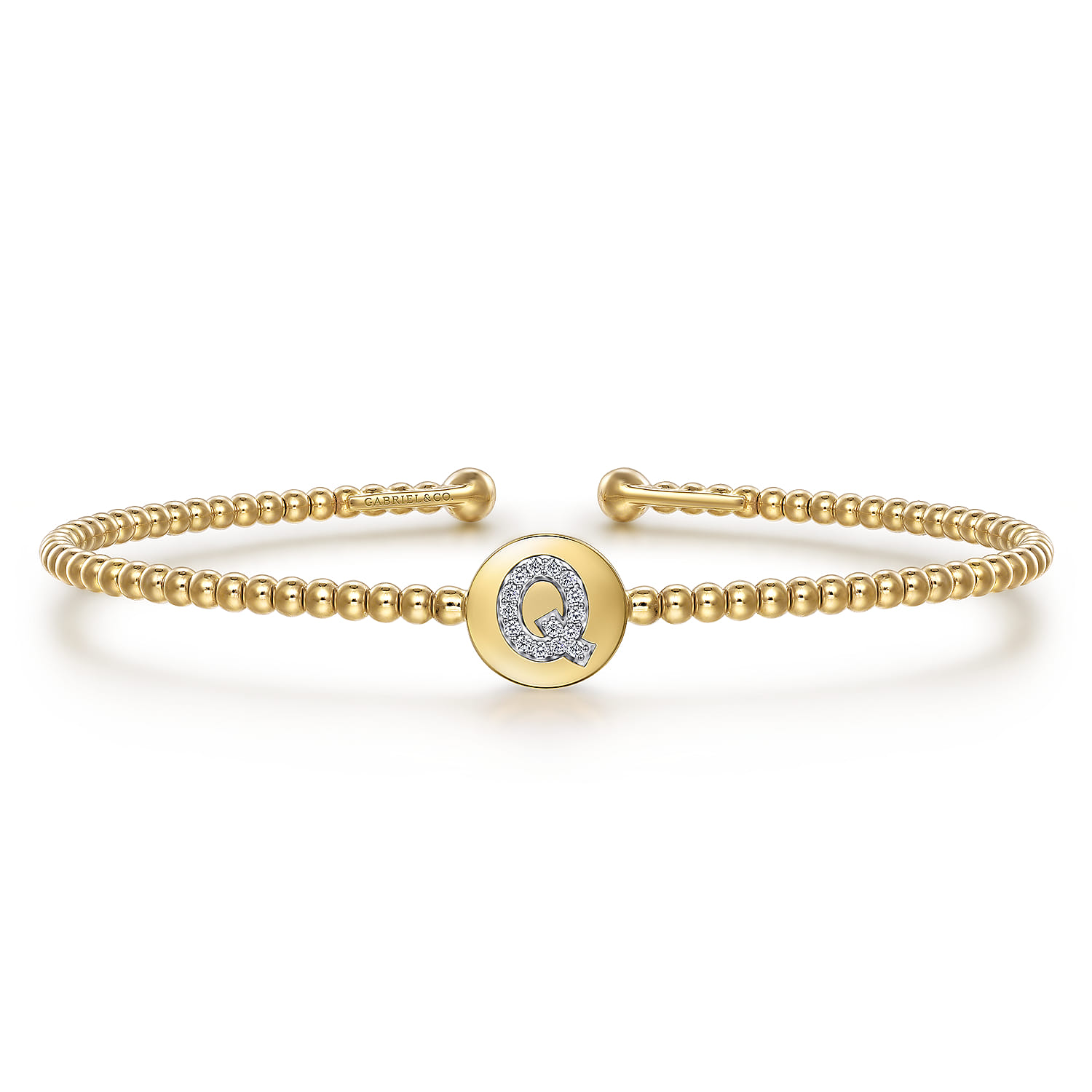 14K Yellow Gold Round Q Initial Diamond Bujukan Cuff Bracelet - 0.06 ct - Shot 1