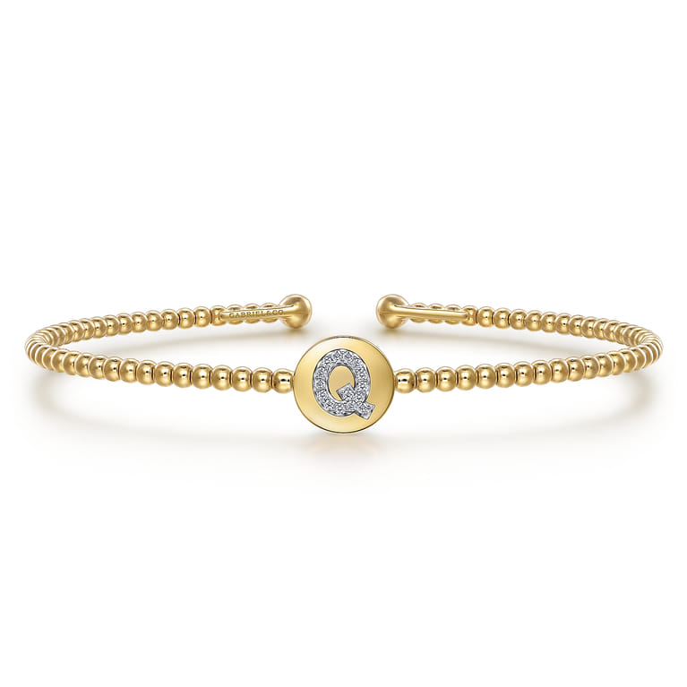 14K Yellow Gold Round Q Initial Diamond Bujukan Cuff Bracelet - 0.06 ct - Shot 1