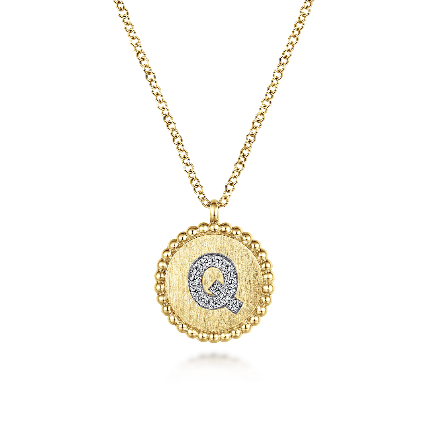 14K Yellow Gold Round Q Initial Pendant Necklace with Diamonds - 0.06 ct - Shot 1