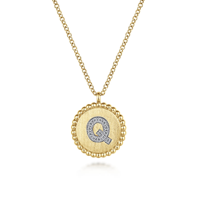 14K Yellow Gold Round Q Initial Pendant Necklace with Diamonds - 0.06 ct - Shot 1