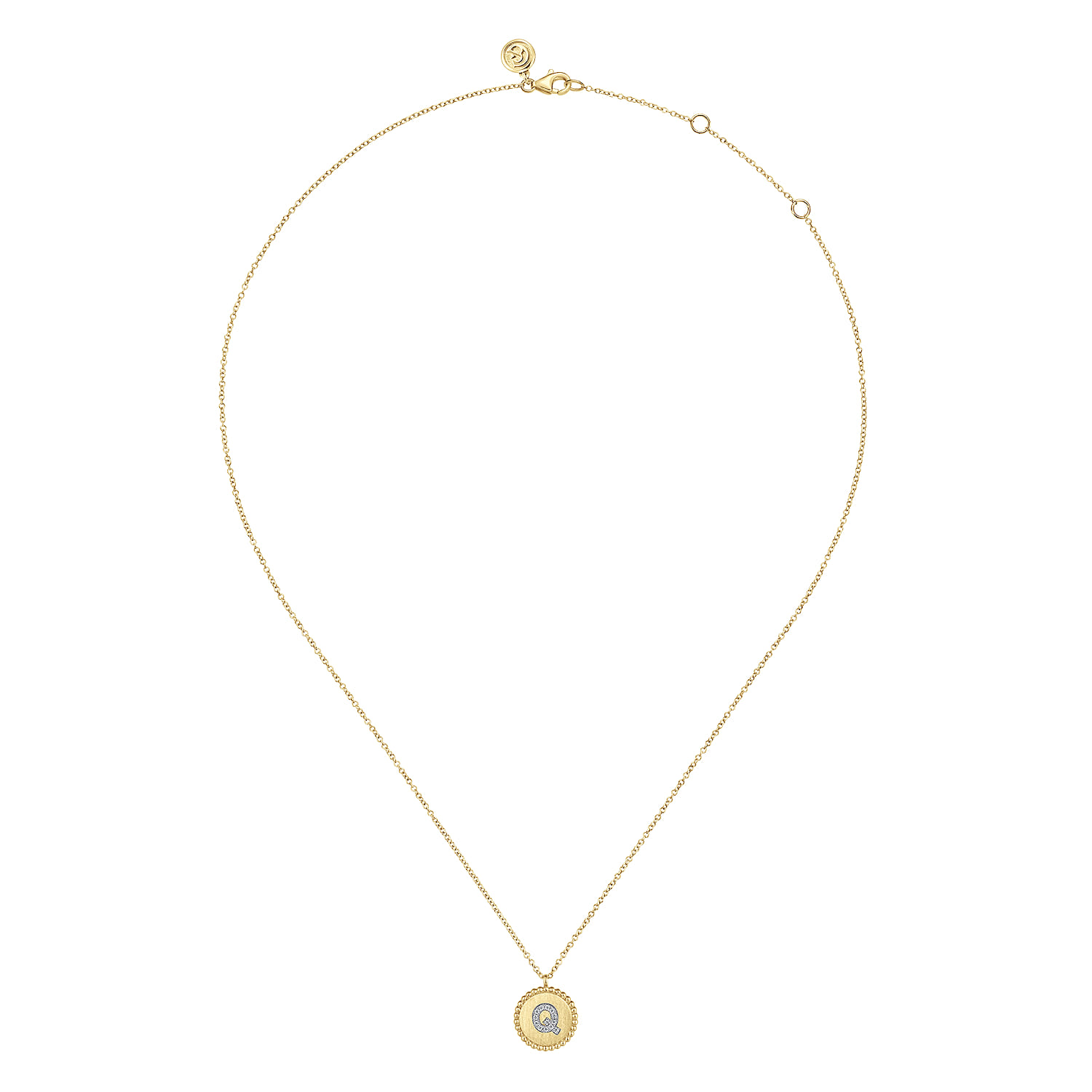 14K Yellow Gold Round Q Initial Pendant Necklace with Diamonds - 0.06 ct - Shot 2