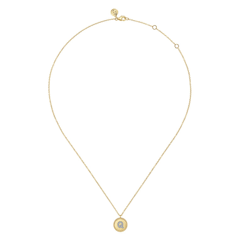 14K Yellow Gold Round Q Initial Pendant Necklace with Diamonds - 0.06 ct - Shot 2