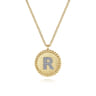 14K Yellow Gold Round R Initial Pendant Necklace with Diamonds - 0.05 ct