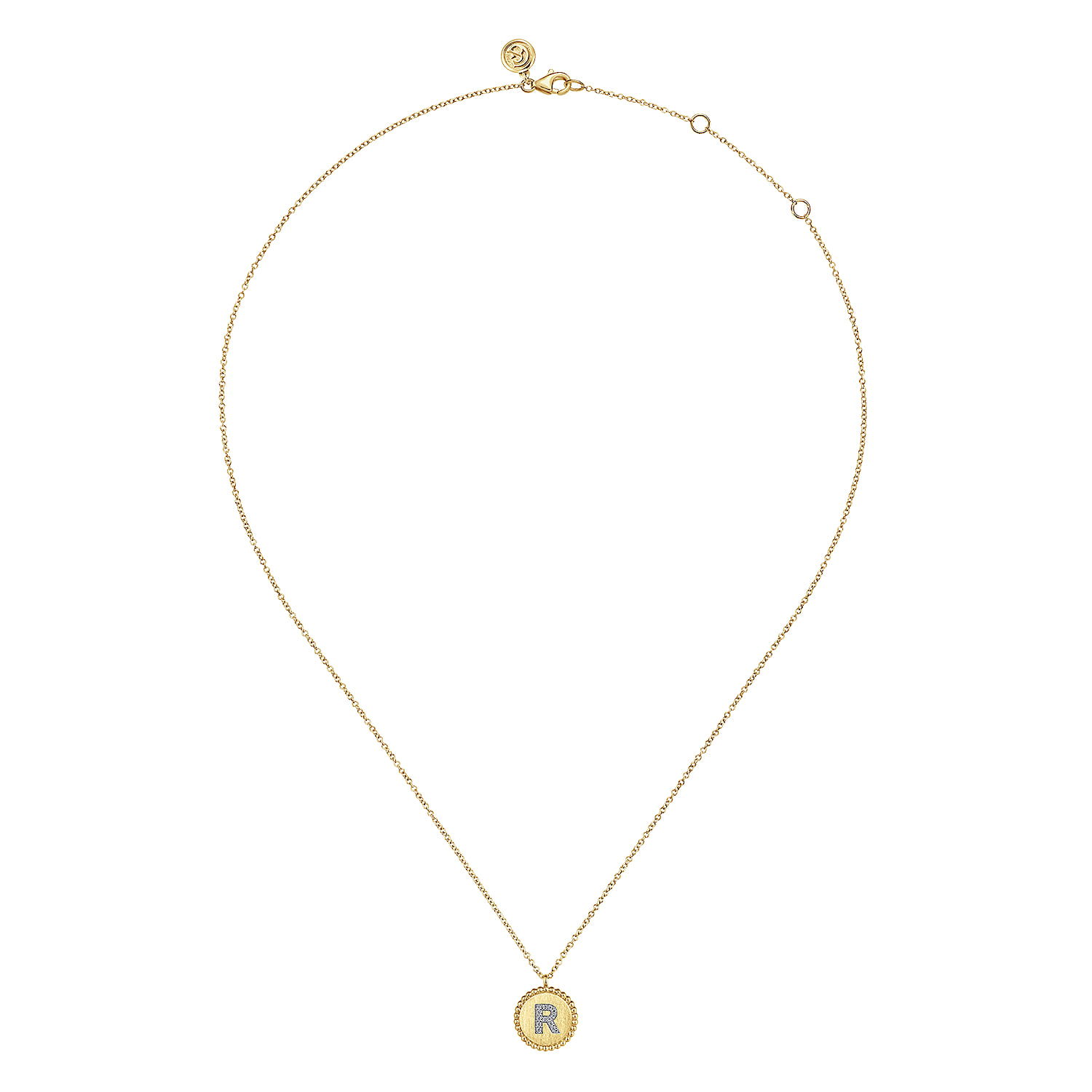 14K Yellow Gold Round R Initial Pendant Necklace with Diamonds - 0.05 ct - Shot 2