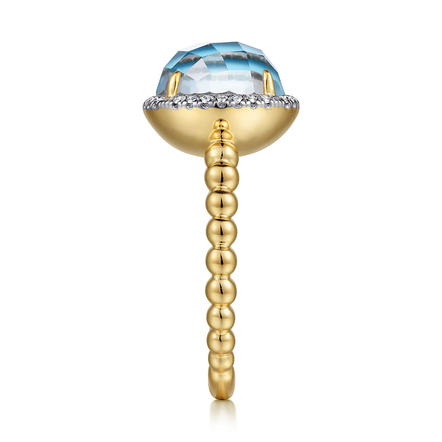 14K Yellow Gold Round Rock Crystal Turquoise and Diamond Halo Ring - 0.14 ct - Shot 4