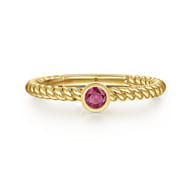 14K Yellow Gold Round Ruby Ring with Twisted Rope Shank