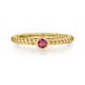14K Yellow Gold Round Ruby Ring with Twisted Rope Shank