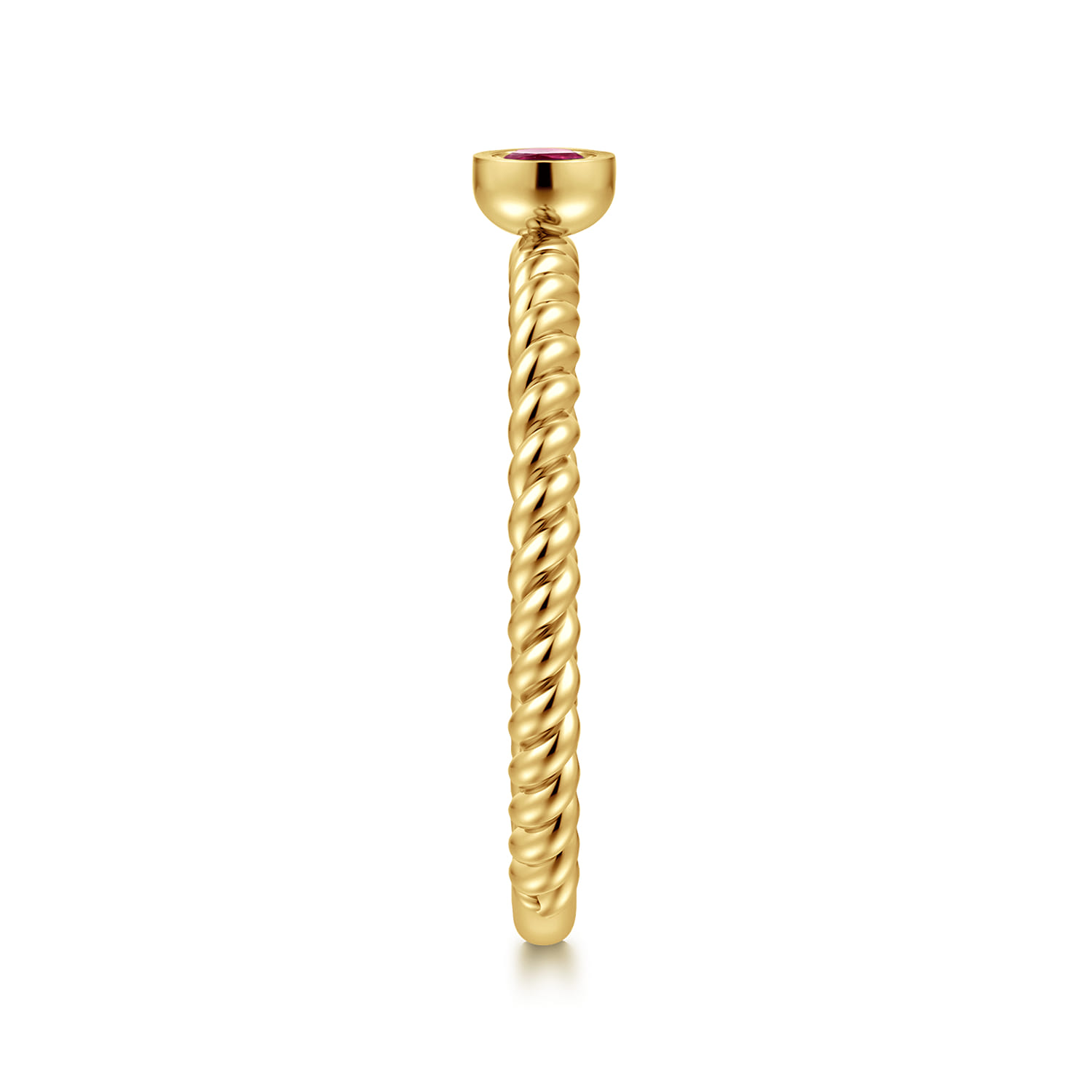 14K Yellow Gold Round Ruby Ring with Twisted Rope Shank - Shot 4