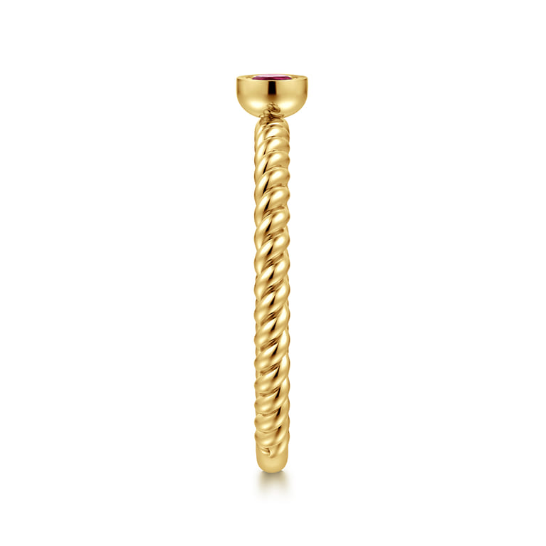 14K Yellow Gold Round Ruby Ring with Twisted Rope Shank - Shot 4