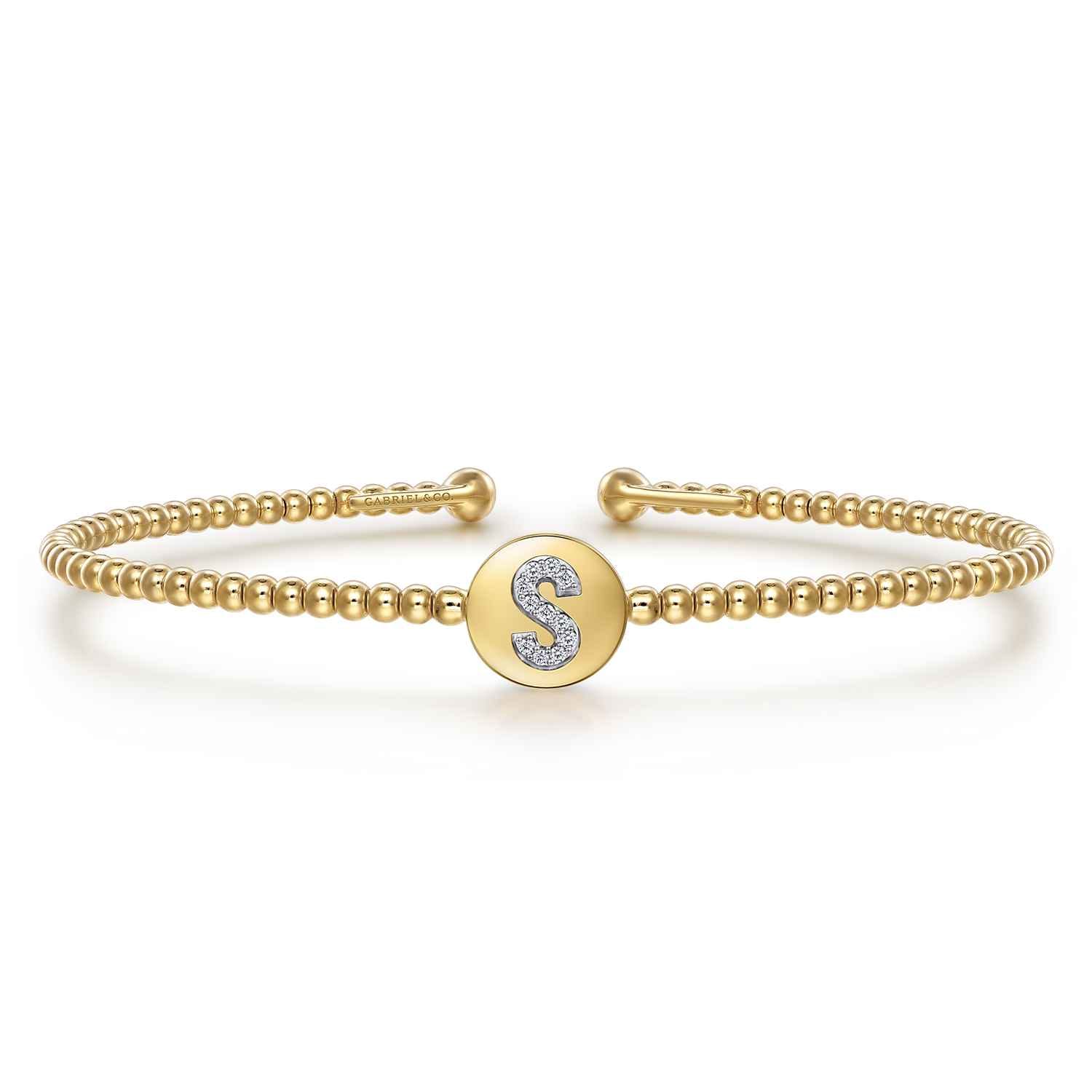 14K Yellow Gold Round S Initial Diamond Bujukan Cuff Bracelet - 0.04 ct - Shot 1