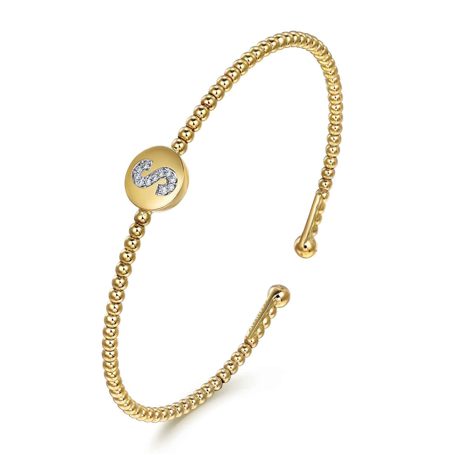 14K Yellow Gold Round S Initial Diamond Bujukan Cuff Bracelet - 0.04 ct - Shot 2