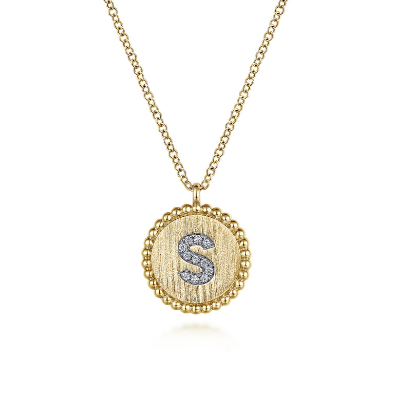 14K Yellow Gold Round S Initial Pendant Necklace with Diamonds - 0.04 ct - Shot 1