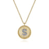 14K Yellow Gold Round S Initial Pendant Necklace with Diamonds - 0.04 ct