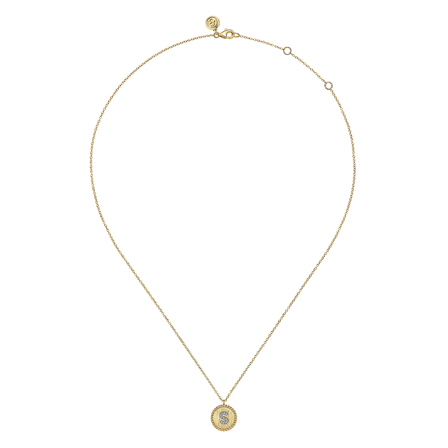 14K Yellow Gold Round S Initial Pendant Necklace with Diamonds - 0.04 ct - Shot 2