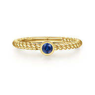 14K Yellow Gold Round Sapphire Ring with Twisted Rope Shank