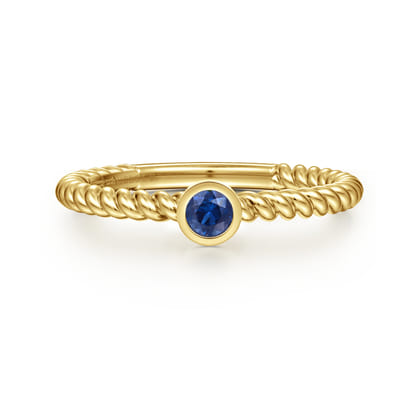 14K Yellow Gold Round Sapphire Ring with Twisted Rope Shank