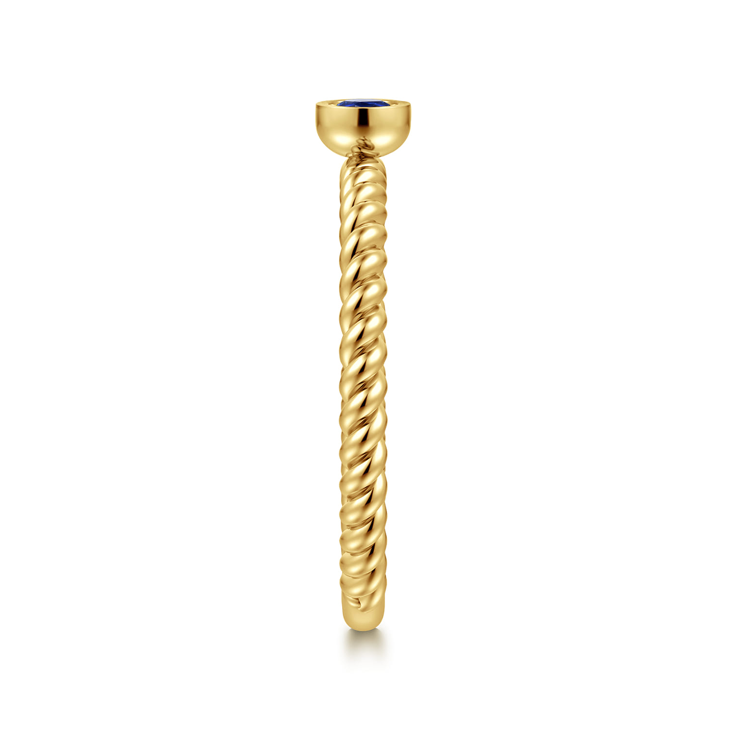 14K Yellow Gold Round Sapphire Ring with Twisted Rope Shank - Shot 4